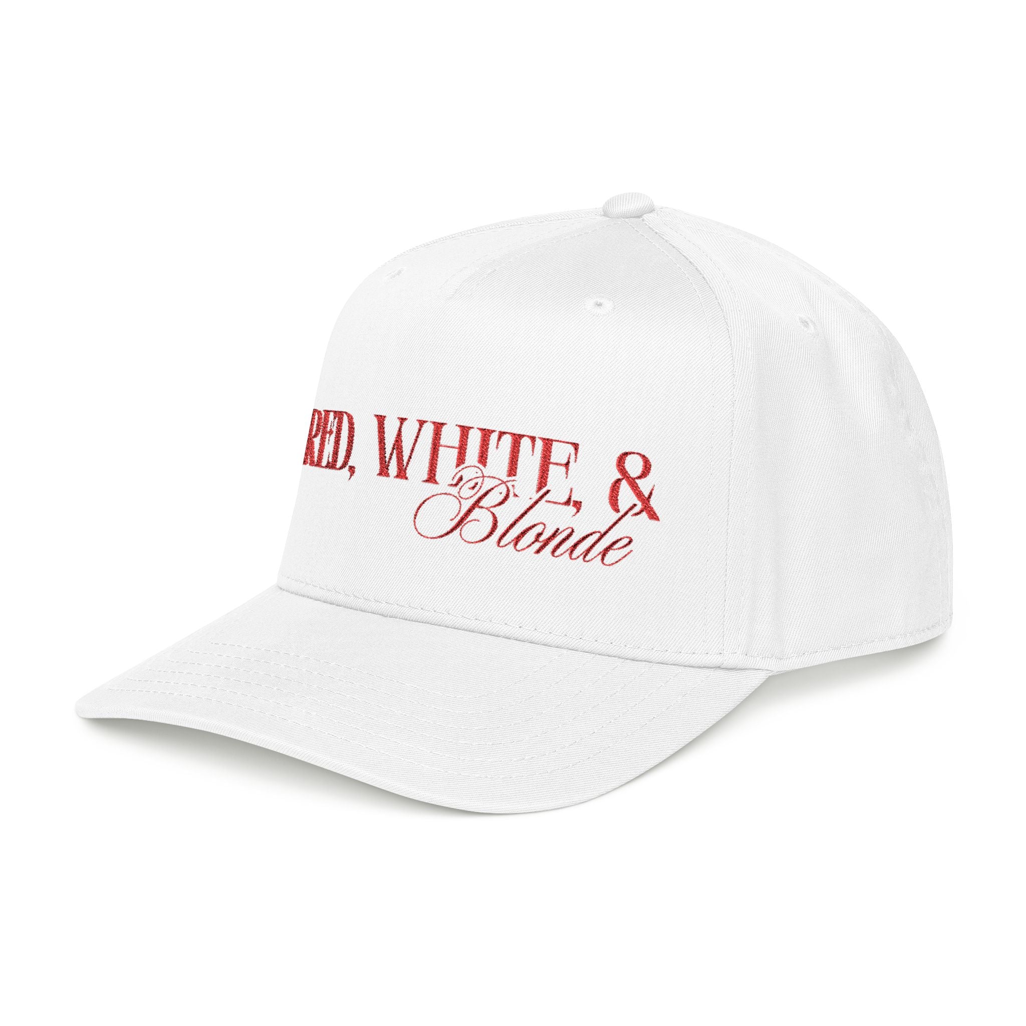 Red, White, & Blonde - Red Font Mid Profile Baseball Cap