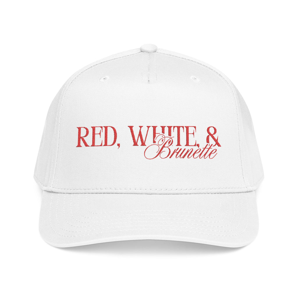 Red, White, & Brunette - Red Font Mid Profile Baseball Cap