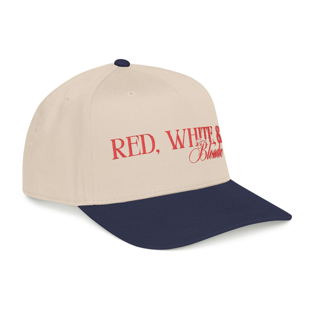 Red, White, & Blonde - Red Font Mid Profile Baseball Cap