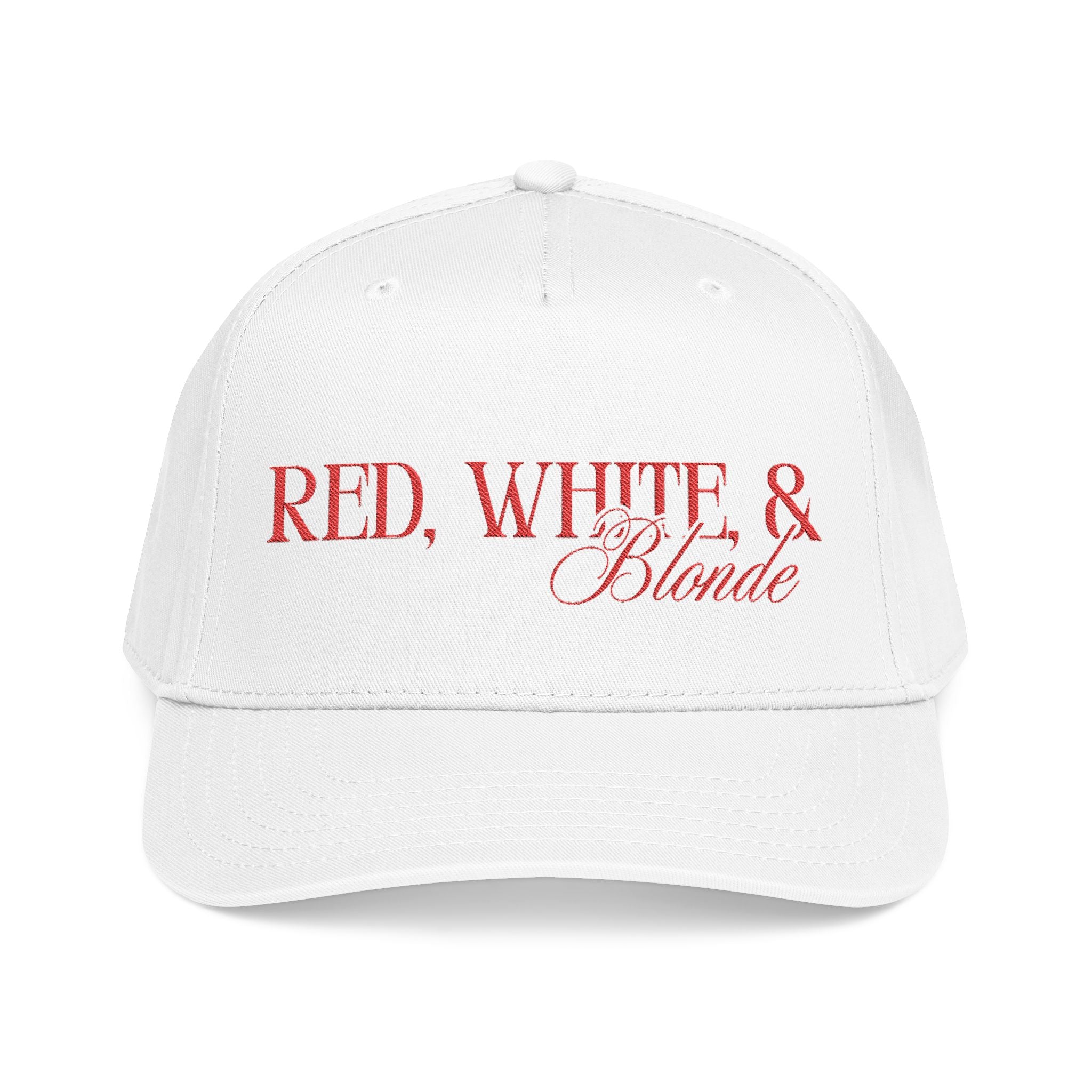 Red, White, & Blonde - Red Font Mid Profile Baseball Cap