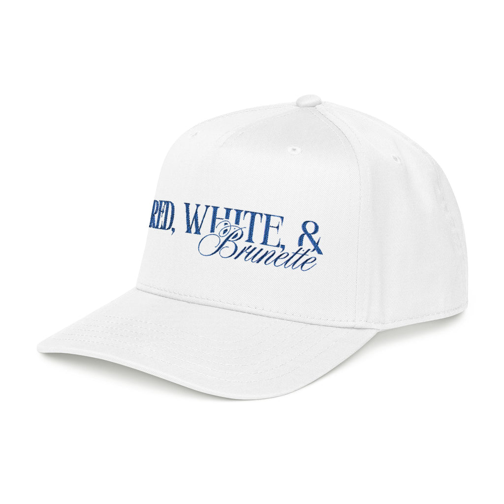 Red, White, & Brunette - Blue Font Mid Profile Baseball Cap
