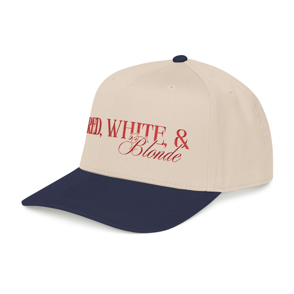 Red, White, & Blonde - Red Font Mid Profile Baseball Cap