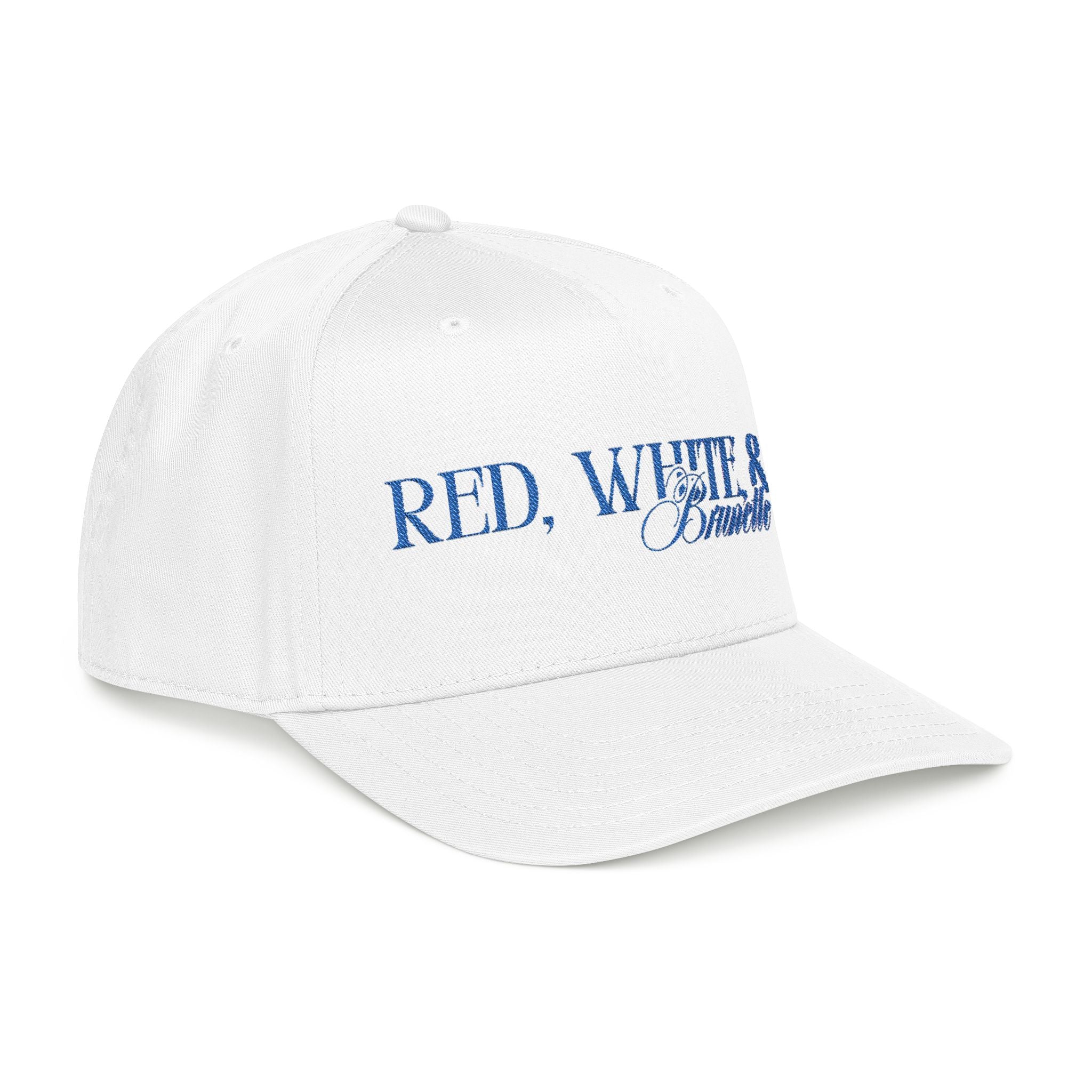 Red, White, & Brunette - Blue Font Mid Profile Baseball Cap