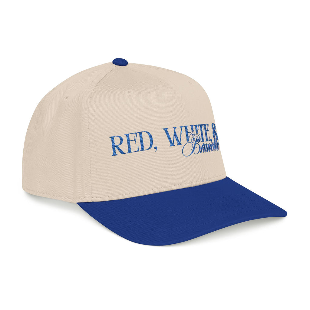 Red, White, & Brunette - Blue Font Mid Profile Baseball Cap