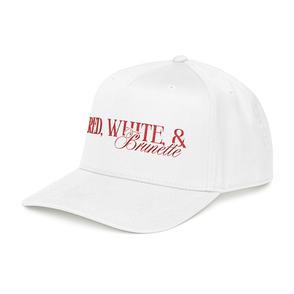 Red, White, & Brunette - Red Font Mid Profile Baseball Cap