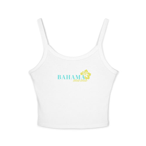 Bahamas Hibiscus Tank Top — Turquoise & Banana Yellow Tropical Spaghetti Strap Crop