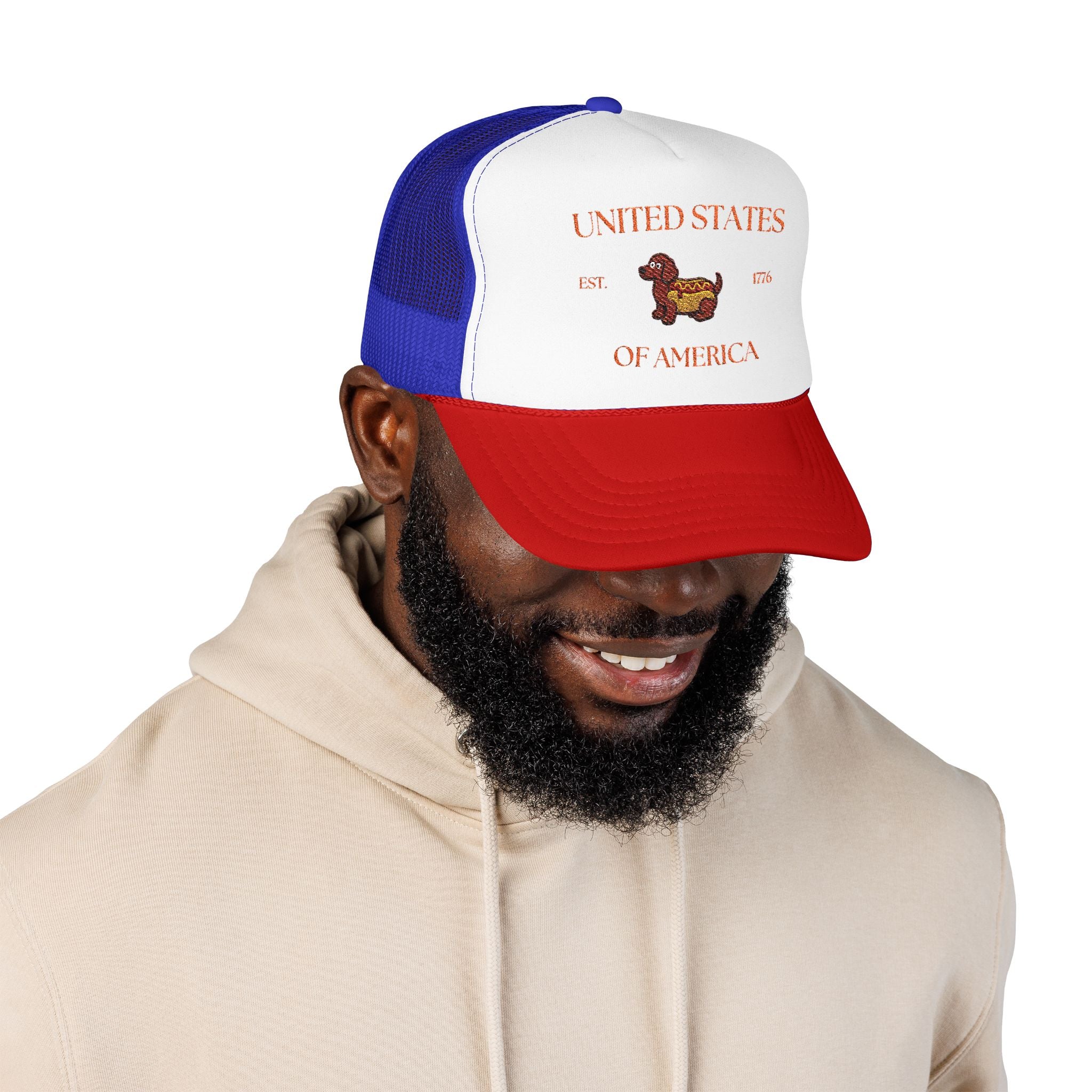 USA HotDoggo Hat  - Red Font Patriotic Foam Cap