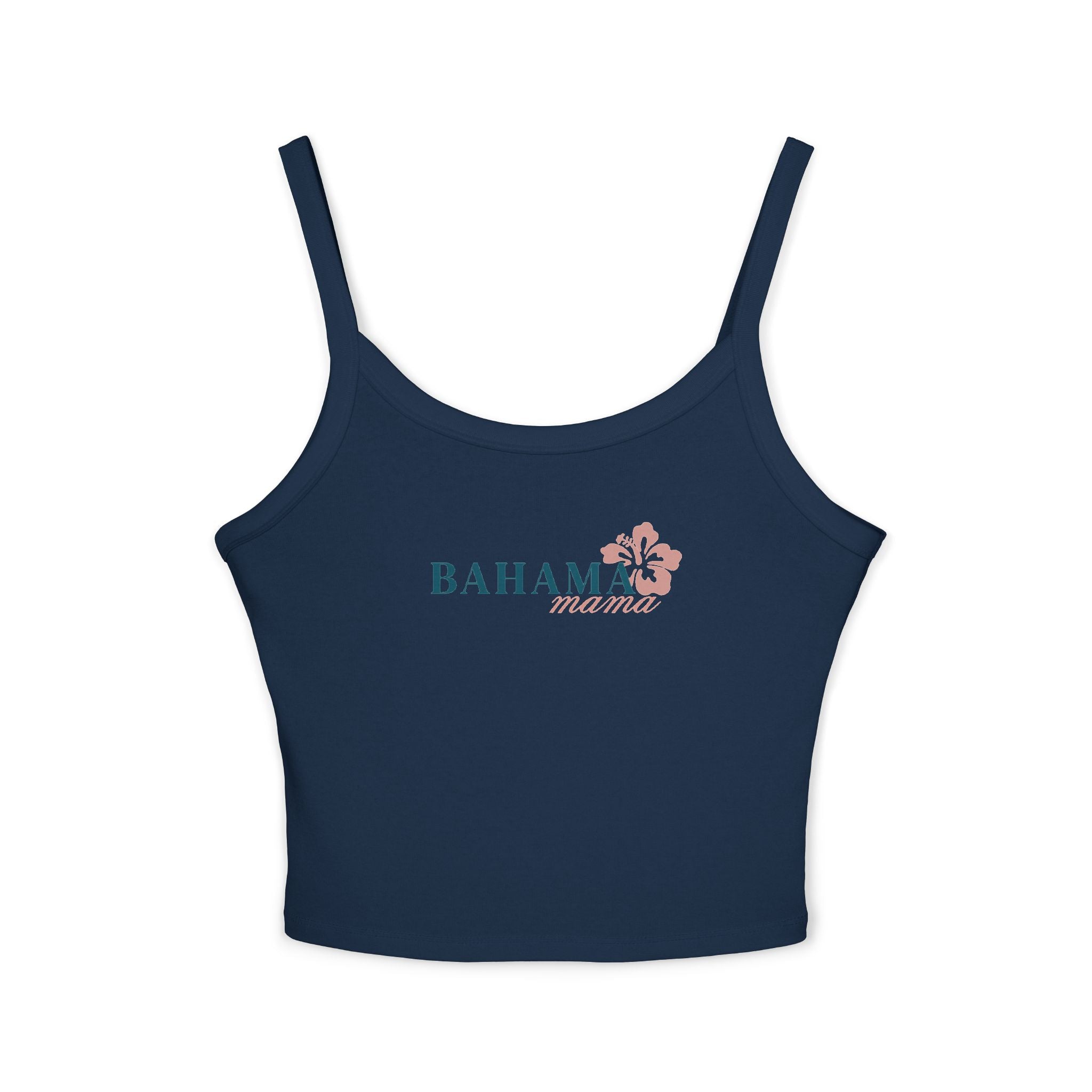 Bahama Mama Crop Tank Top – Midnight Blue & Guava Pink Spaghetti Strap Vacation Tee