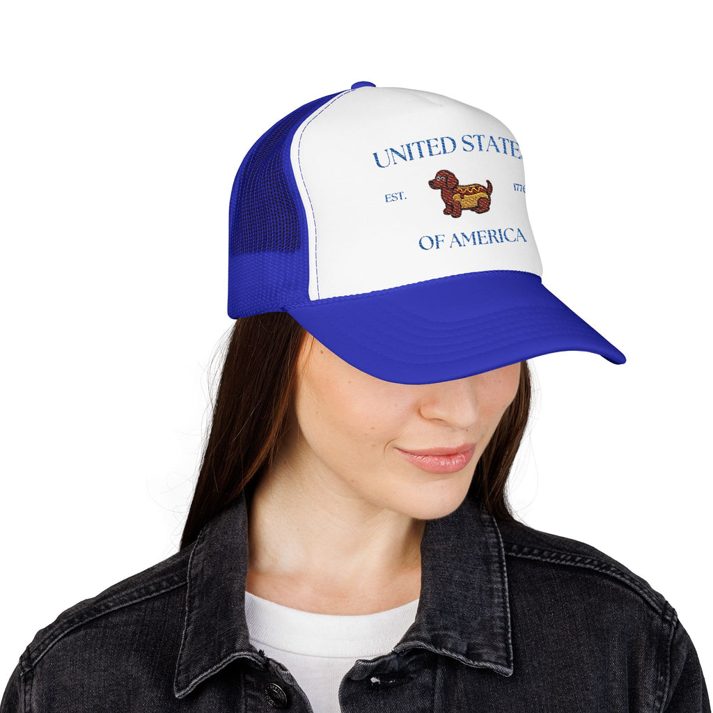 USA HotDoggo Hat  - Blue Font Patriotic Foam Cap