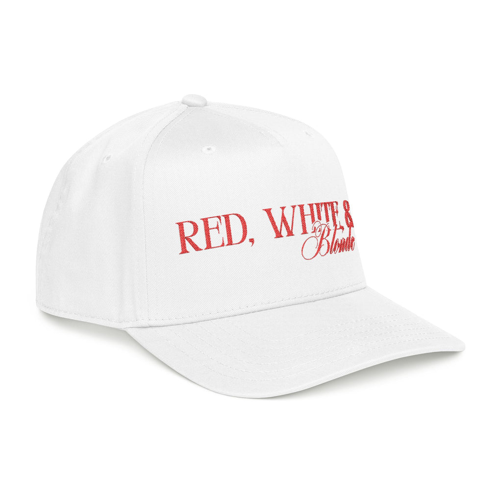 Red, White, & Blonde - Red Font Mid Profile Baseball Cap