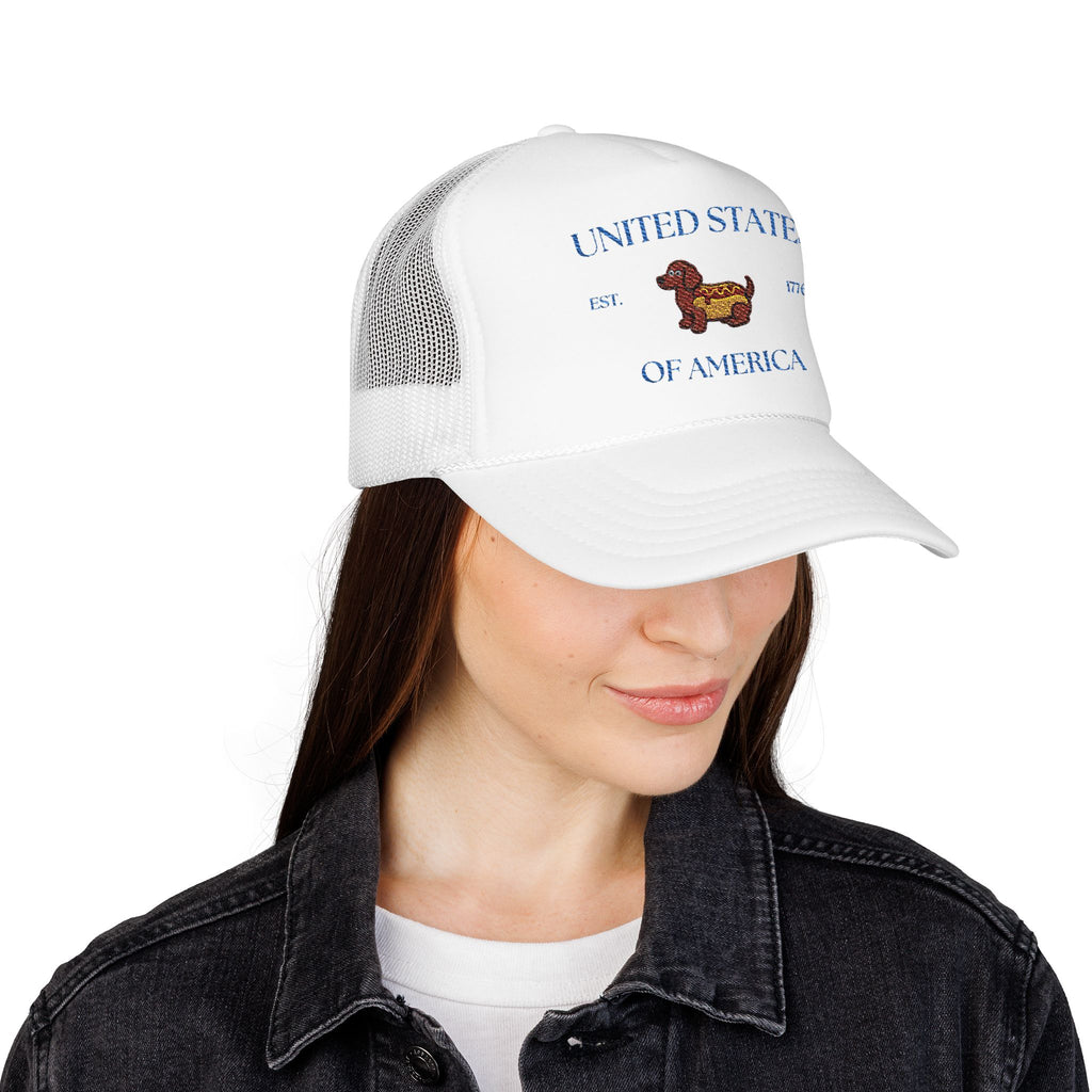 USA HotDoggo Hat  - Blue Font Patriotic Foam Cap