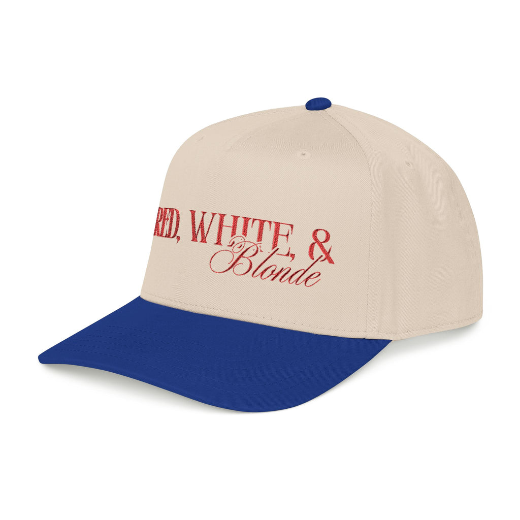 Red, White, & Blonde - Red Font Mid Profile Baseball Cap