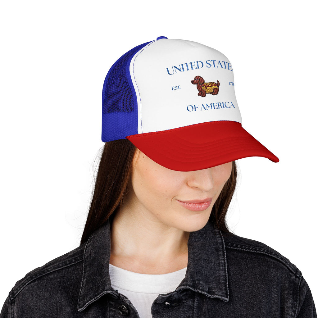 USA HotDoggo Hat  - Blue Font Patriotic Foam Cap