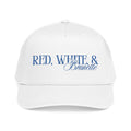 Red, White, & Brunette - Blue Font Mid Profile Baseball Cap